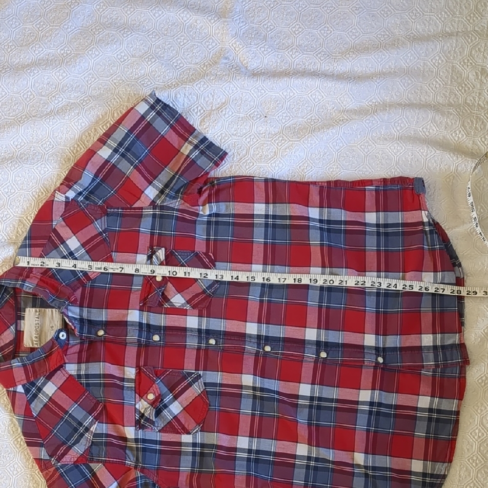 Aeropostale Red and Blue Casual Button Down Shirt Western 90s Y2k Grunge - Picture 6 of 6
